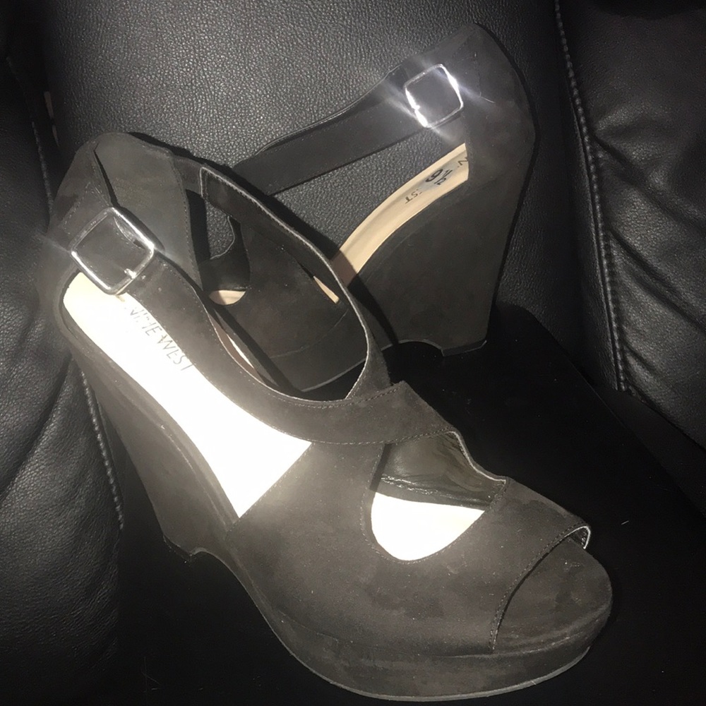 Black suede 5 inches strappy  heels.